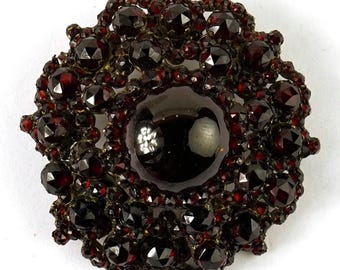 Antique Bohemian Garnet Brooch Victorian Starburst Cluster Czech Rose Cut Pin