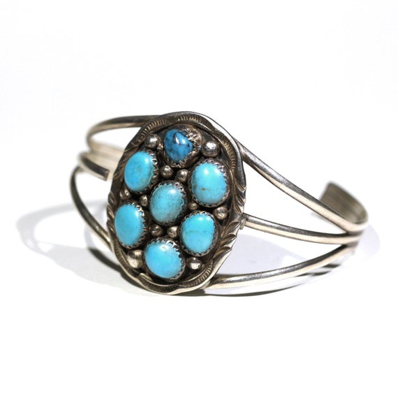 Vintage Navajo Blue Turquoise Sterling Silver Native American Cuff Bracelet Old Vintage Navajo Blue Turquoise Sterling Silver Native American Cuff Bracelet Old