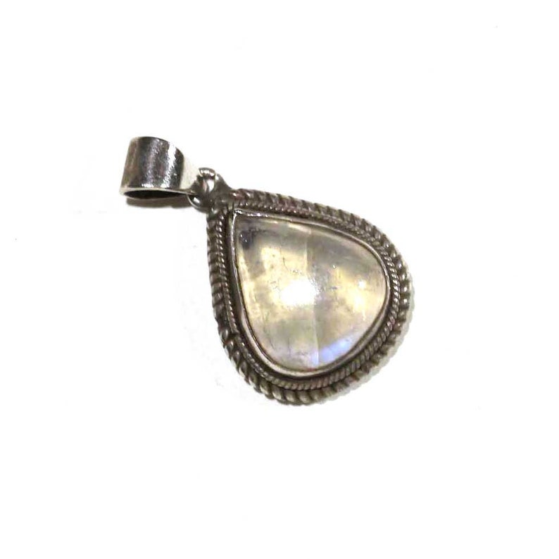 Vintage Sterling Clear Striped Smokey Agate Tear Drop Opalescent Cloudy Round Silver Rope Frame Abstract Bean Modernist Minimalist Pendant