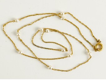 Vintage Gold Filled Linked Pearl 17.5"  Necklace