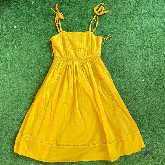 Point Sur J. Crew Dress Womens Size 00 Yellow Midi Sleeveless Tie Shoulder Cotton Point Sur J. Crew Dress Womens Size 00 Yellow Midi Sleeveless Tie Shoulder Cotton