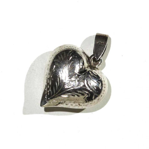 Vintage Sterling Puffy Heart Engraved Fancy Scrol… - image 2