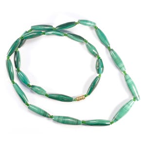 Vintage Green Striped Malachite Long Beads Necklace