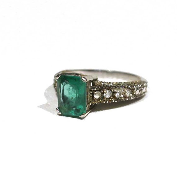 Vintage Green Emerald Style Stone or Glass CZ Eng… - image 1