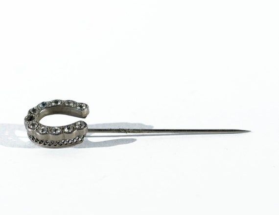 Antique Horseshoe Rhinestone Art Nouveau Stick Pin - image 2