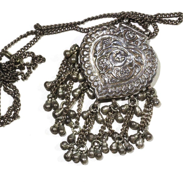 Vintage Suarti Bali Style FLoral Turkish Botanical Moon Star Etruscan Egyptian Revival Style Silver Chain And Dangle Pendant - Cha Cha