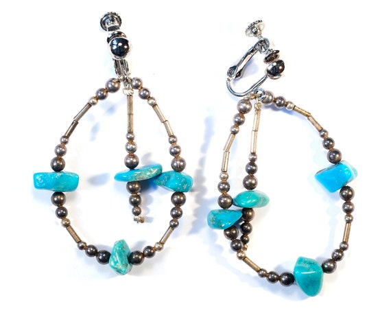 Vintage Turquoise \ Sterling Silver Dangle Beaded… - image 1