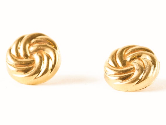 Vintage 14k Yellow Gold Swirl Round Earrings - image 1