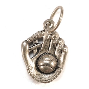 Vintage Baseball Glove with Ball Sports Silver Team Charm Pendant