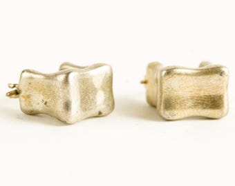 Vintage Sterling Rounded Square Abstract Modernist Minimalist Silver Geometric Earrings