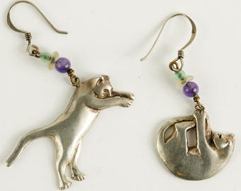Vintage Lucy Isaac Playful Cat Dangles LIJ NY SS Sterling Silver Earrings