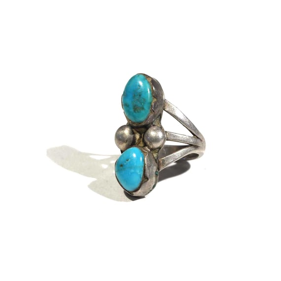 Thicker Vintage Native American Navajo Turquoise Inlay Sterling Silver Ring Old Thicker Vintage Native American Navajo Turquoise Inlay Sterling Silver Ring Old