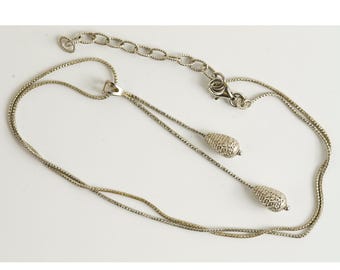 Vintage Sterling Lariat Lasso Pendulum Italian Silver 16.25-18.25” Rolo Chain with Dangle Pendant