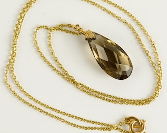 Vintage Smokey Topaz Champagne Pendant and Necklace