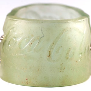 Vintage Coca Cola Coke Bottle Green Glass Sterling Silver Large Wide Bracelet