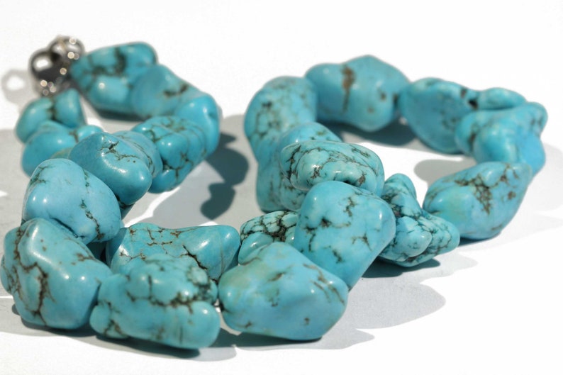 Gorgeous Rare Blue Kingman Solid Stones Turquoise Raw Bead Necklace Native American Navajo Indian Southwestern 18.25 9-23mm