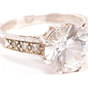 Vintage Sterling Large CZ Diamonique Art Nouveau Style Silver Modernist Minimalist  Style Ring