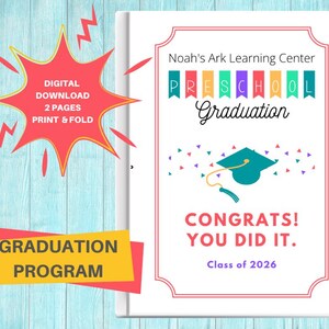 Preschool Graduation Program Template: Printable Ceremony Keepsake (Digital Download)