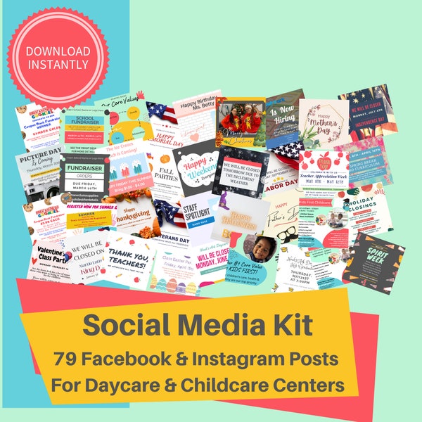 DAYCARE SOCIAL MEDIA / Kindertagesstätte Facebook und Instagram Graphic Posts / Werbung für Vorschulen, Zentren und Kinderbetreuungsunternehmen