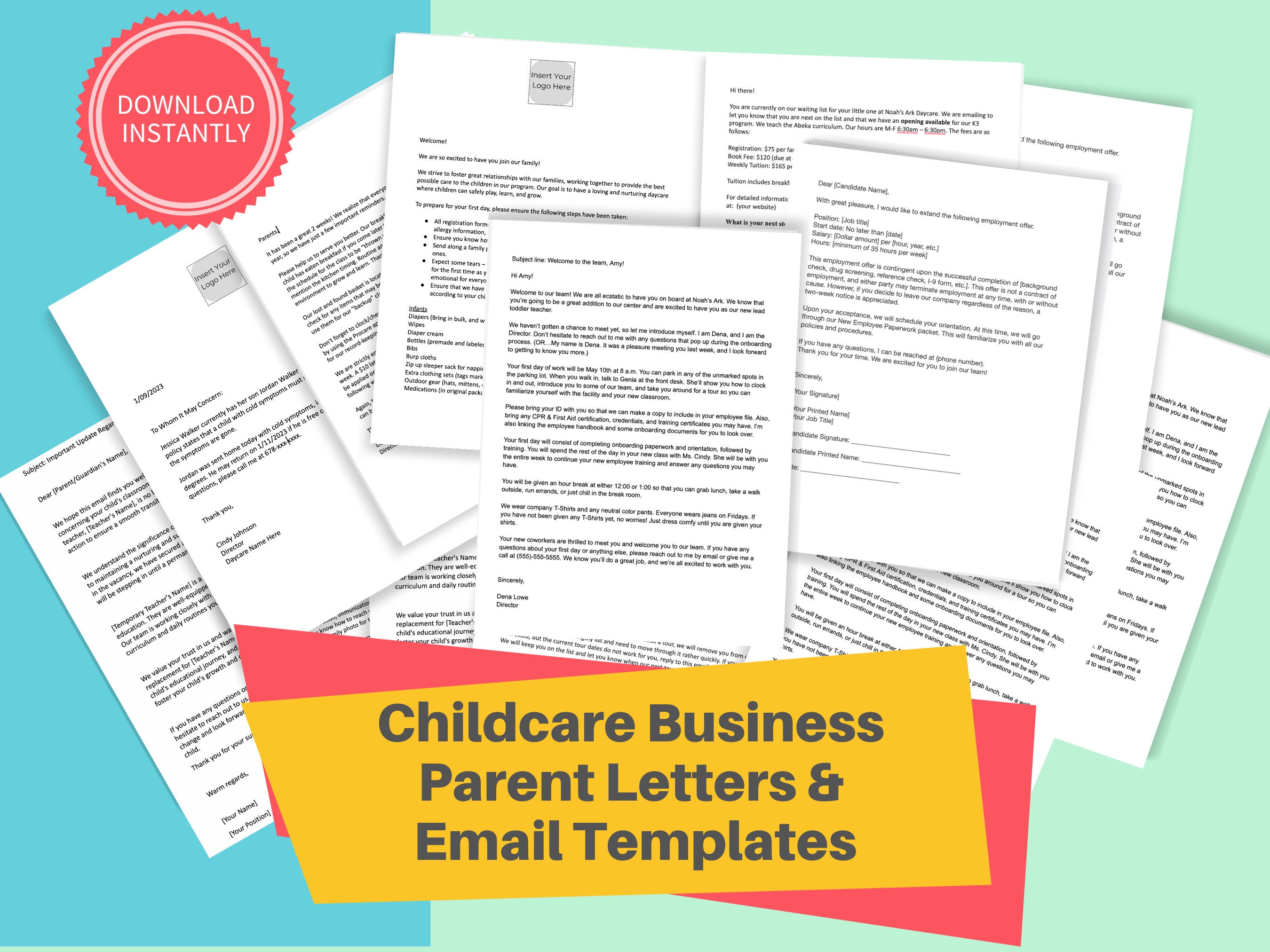DAYCARE PARENT LETTERS/ Childcare Business Professionally Written Email ...