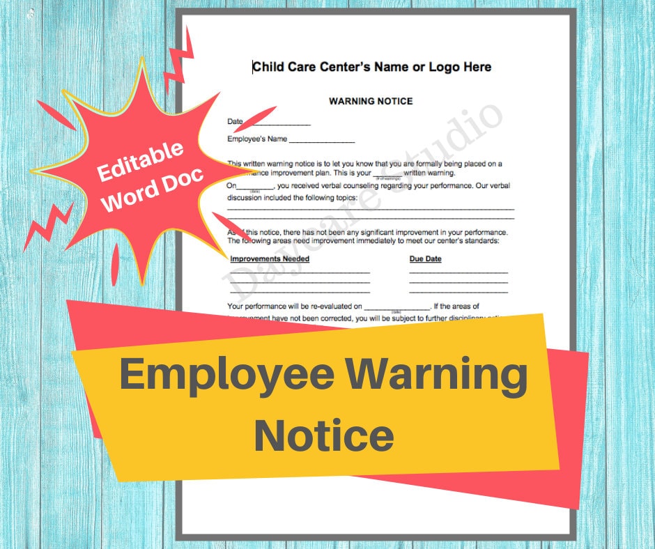 Employee Warning Notice Form: Editable Staff Write Up (Word Document)