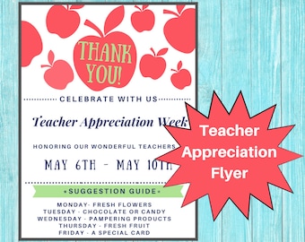 Teacher Appreciation Week Flyer | Teacher Thank You Instant Digital Download | Printable Table Top Announcement Sign & Social Media Post