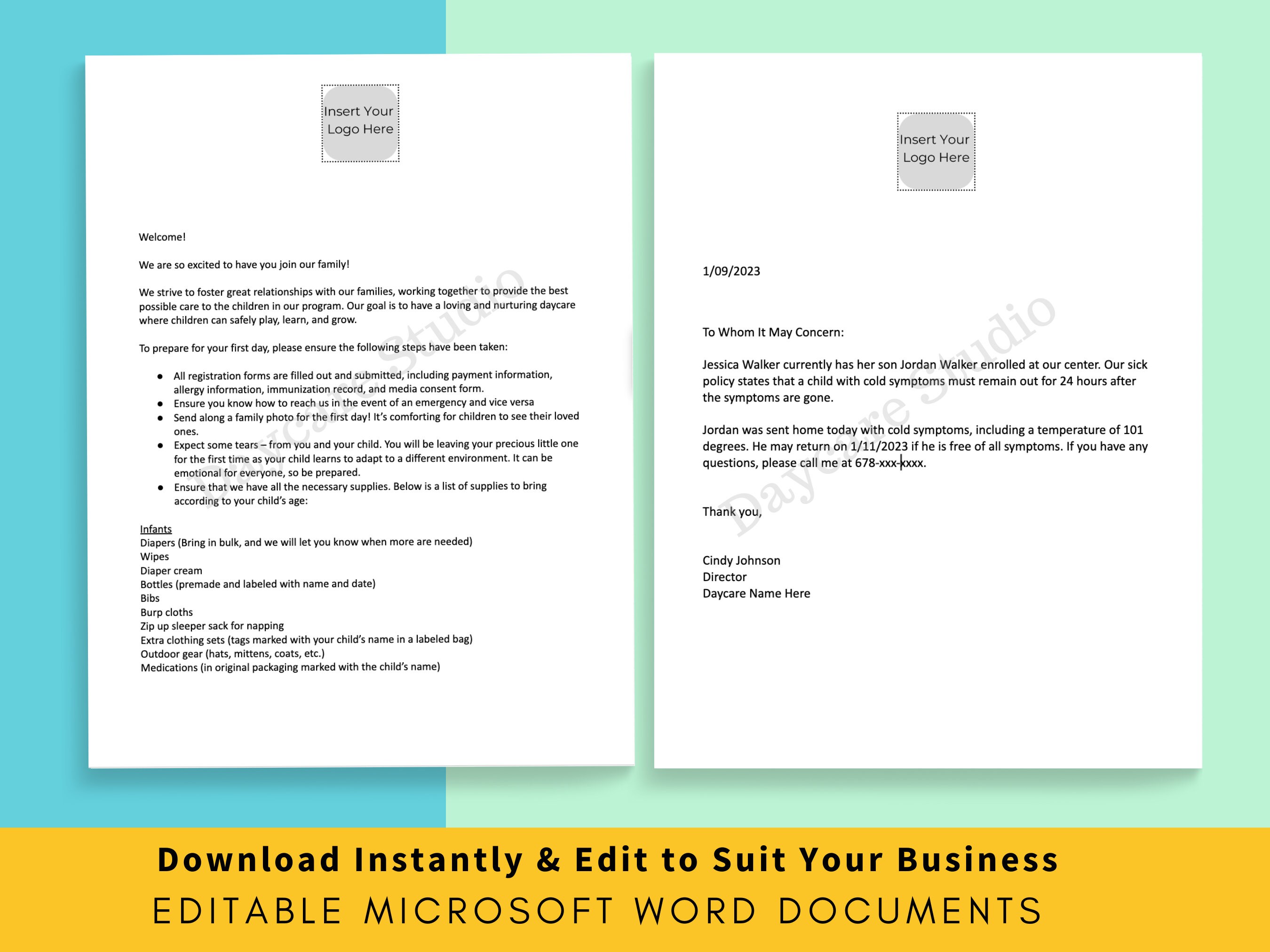 DAYCARE PARENT LETTERS/ Childcare Business Professionally Written Email ...