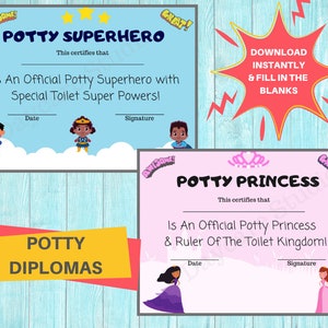 Potty Training Diploma / Toddler Potty Certificate For Boys & Girls / Child Care Center Printable Forms / Perfect for Home or Daycare image 5