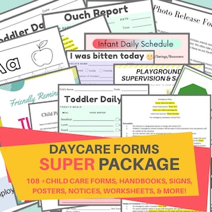 Daycare Forms SUPER Package-108 Forms/ Start Your Own Child Care Center / Printable Daycare Forms / Perfect for Preschool, & In Home Daycare
