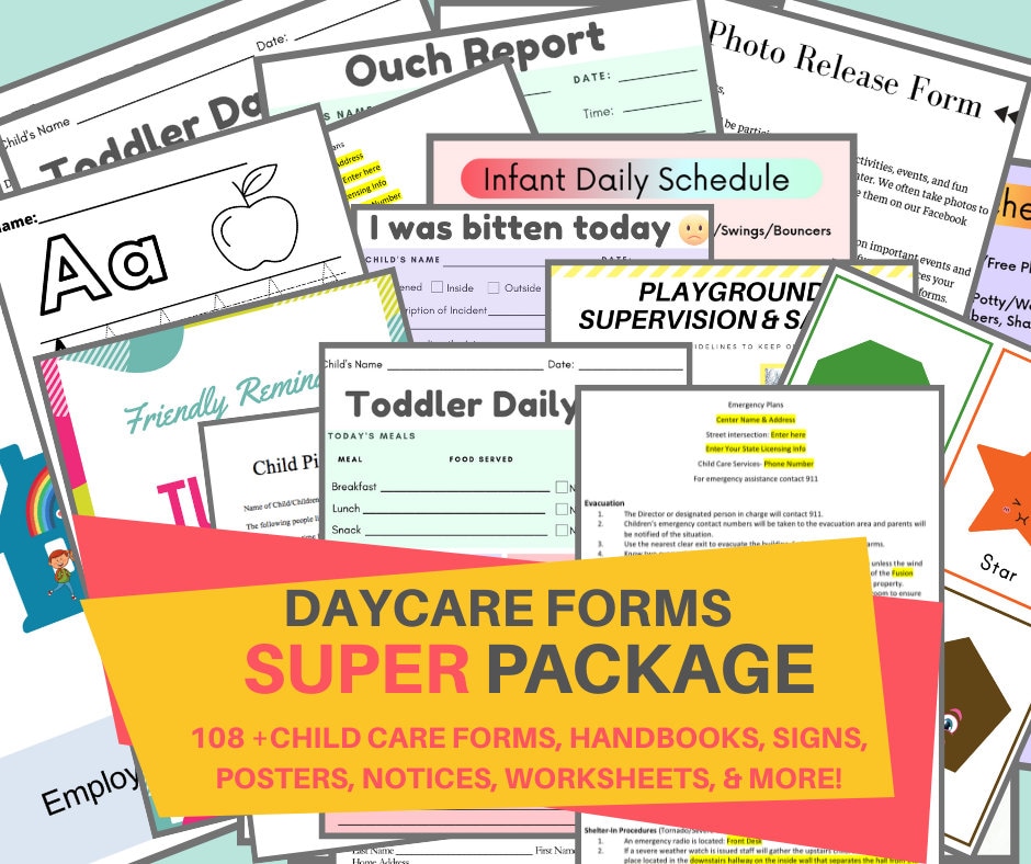 Daycare Forms SUPER Package-108 Forms/ Start Your Own Child Care Center / Printable Daycare Forms / Perfect for Preschool, & In Home Daycare