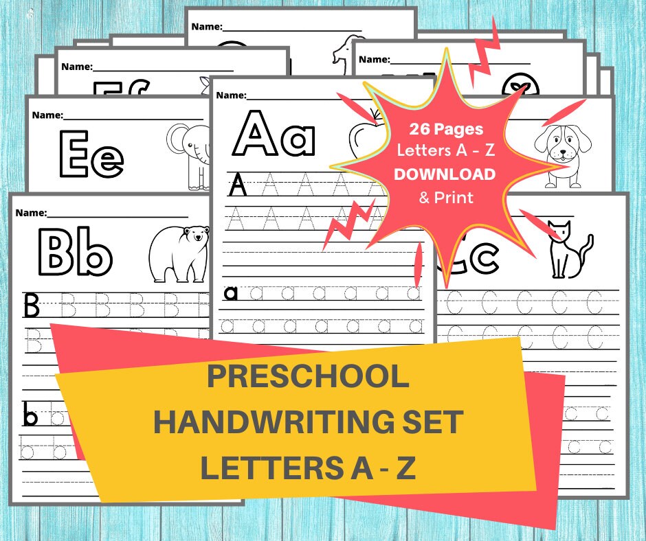 preschool handwriting worksheets alphabet writing practice etsy