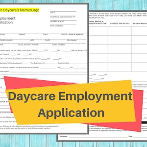 DAYCARE EMPLOYEE APPLICATION/ Childcare Center Printable Daycare Forms / Perfect for Preschool, In Home, Child Care Business, Word Document