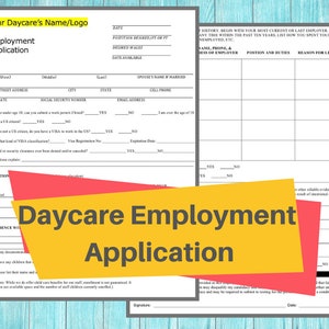 DAYCARE EMPLOYEE APPLICATION/ Childcare Center Printable Daycare Forms / Perfect for Preschool, In Home, Child Care Business, Word Document