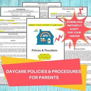 Daycare Parent Handbook / Childcare Center Printable Policies and Procedures / Daycare Forms Perfect for Preschools & In Home Daycares image 1