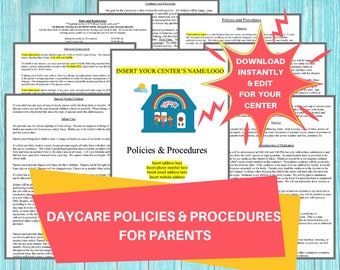 Daycare Parent Handbook / Childcare Center Printable  Policies and Procedures / Daycare Forms Perfect for Preschools & In Home Daycares