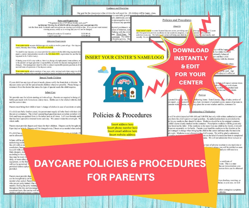 Daycare Parent Handbook / Childcare Center Printable Policies and Procedures / Daycare Forms Perfect for Preschools & In Home Daycares image 1