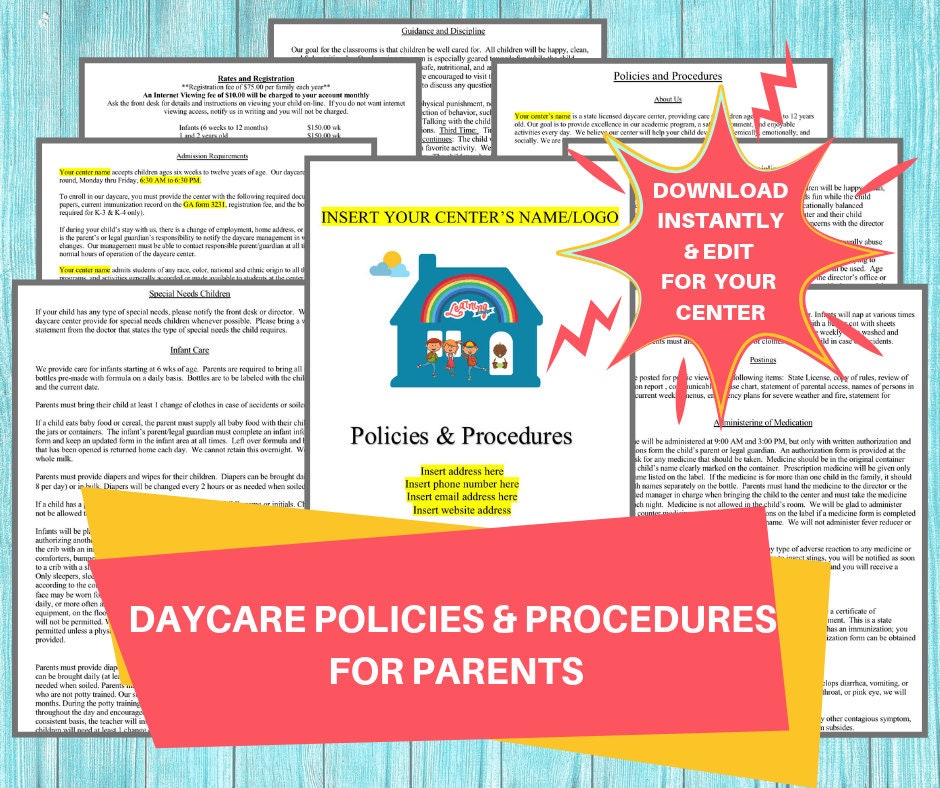 Daycare Polices And Procedures Childcare Center Printable Parent 