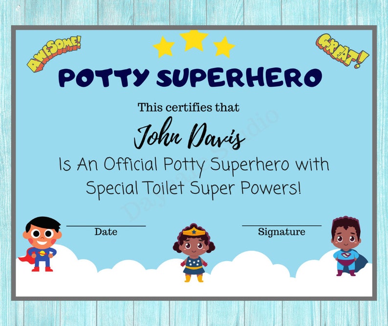 Potty Training Diploma / Toddler Potty Certificate For Boys & Girls / Child Care Center Printable Forms / Perfect for Home or Daycare image 3