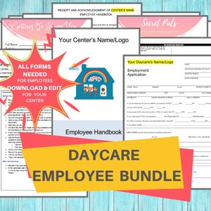 DAYCARE EMPLOYEE BUNDLE/ Staff Application, Handbook, and Employee Documents Needed for Your Childcare Center / Printable Daycare Forms