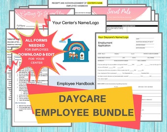 DAYCARE EMPLOYEE BUNDLE/ Staff Application, Handbook, and Employee Documents Needed for Your Childcare Center / Printable Daycare Forms
