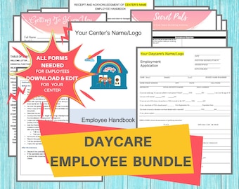 DAYCARE EMPLOYEE BUNDLE/ Staff Application, Handbook, and Employee Documents Needed for Your Childcare Center / Printable Daycare Forms