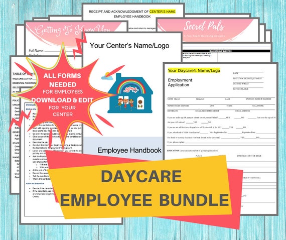 Daycare Employee Forms Bundle: Staff Handbook, Application (Digital Download)