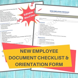 DAYCARE EMPLOYEE ORIENTATION/ New Hire Document Checklist & Orientation Form/ Printable For Child Care Centers, Preschools, and In Home