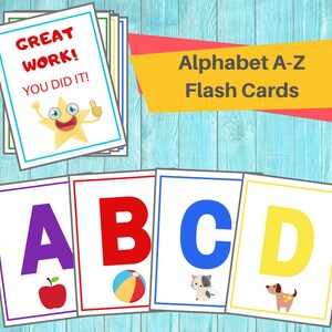 アルファベットフラッシュカード / ABC 印刷可能フラッシュカード / 幼児および就学前児童向け教材 / ホームスクール、保護者、保育園に最適