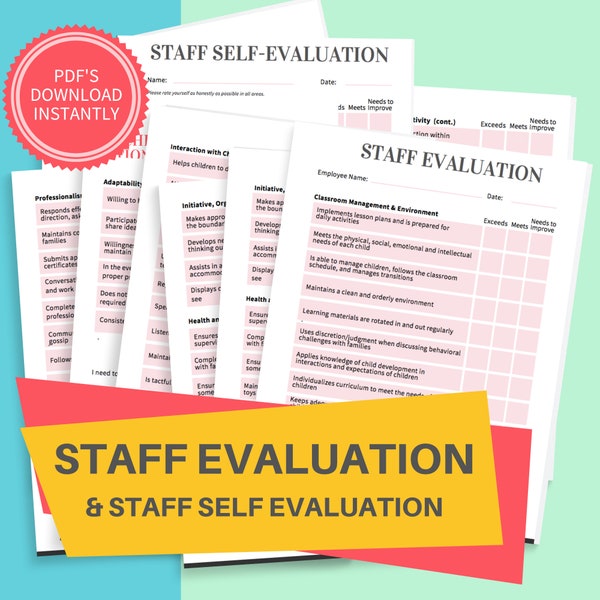 DAYCARE STAFF EVALUATION/ Childcare Center Printable Employee Self Evaluation Forms / Perfect for Preschool, Centers, & Child Care Business