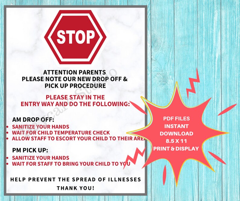 DROP OFF POLICY Daycare Printable New Drop off Procedure Sign Etsy