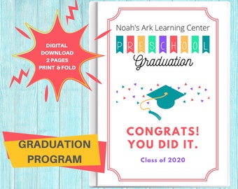 Preschool Graduation Program  / Pre-k Ceremony Program Template / Child Care Center Printable Forms / Perfect for Home or Daycare