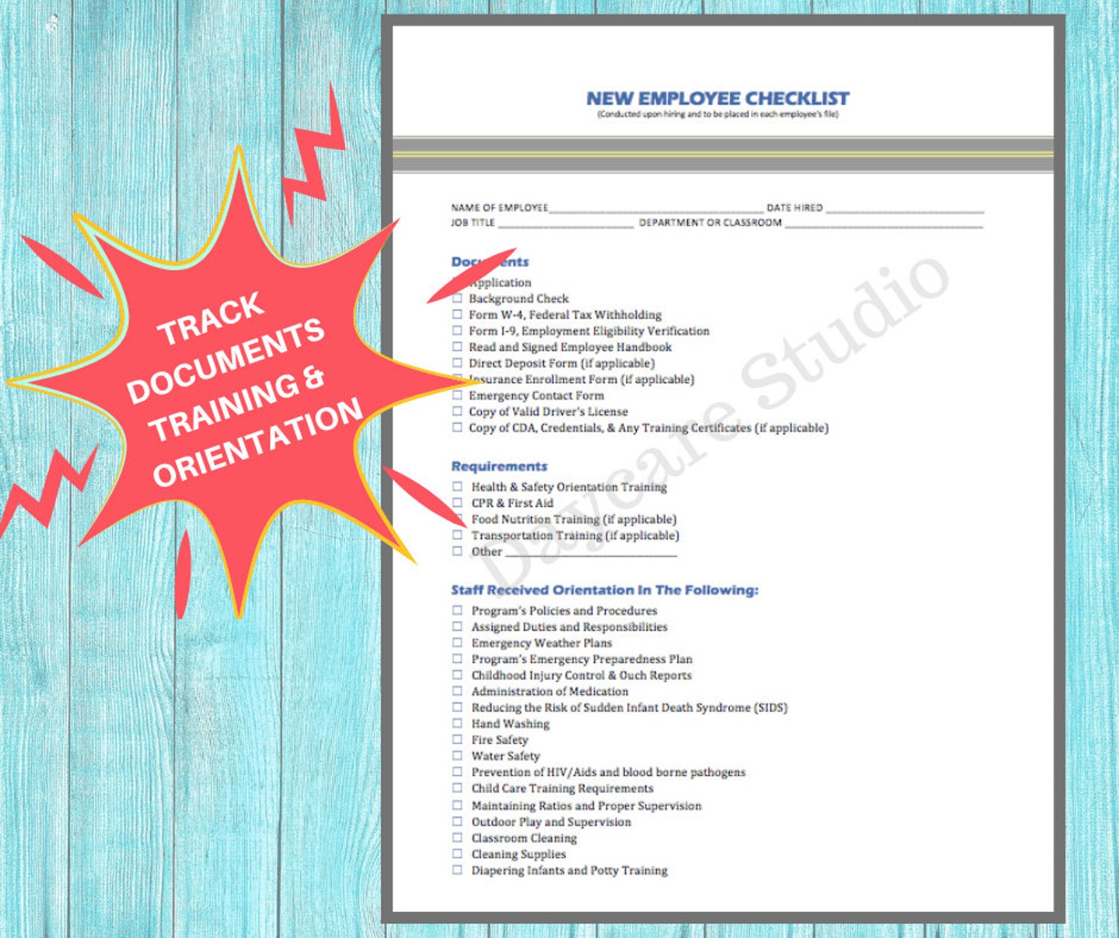 DAYCARE EMPLOYEE ORIENTATION/ New Hire Document Checklist &amp; Orientation ...