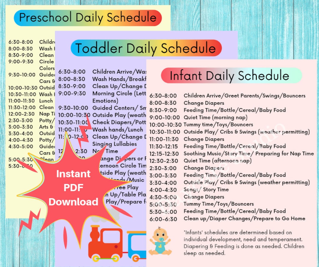 DAYCARE DAILY Schedules/childcare Center Printable Forms/infant