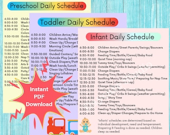 DAYCARE DAILY SCHEDULES/Childcare Center Printable Forms/Infant, Toddler & Preschool Daily Schedules/Perfect for In Home Daycare